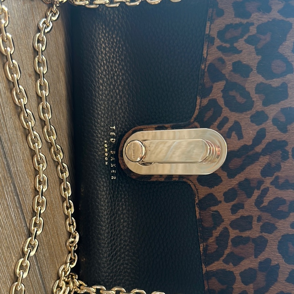 Ted Baker Black and Brown Crossbody Bag with Gold Chain